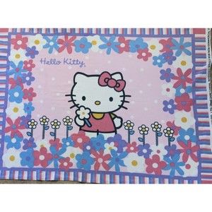 Hello Kitty Sanrio 2013 Fleece Throw Blanket Flowers  Anime LARGE 72 in  x 51 in